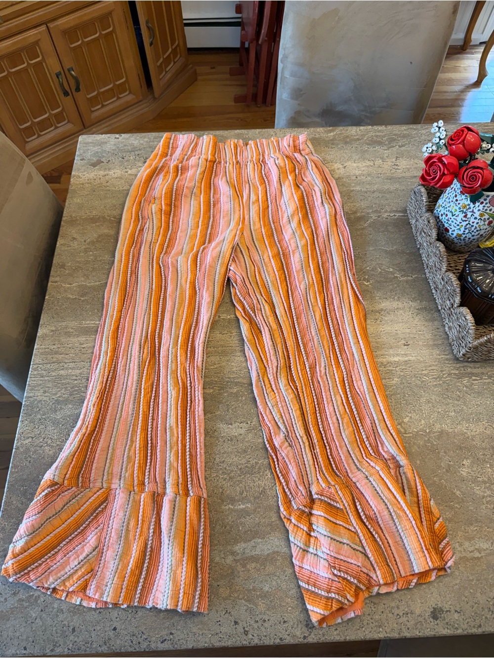 Free People Striped Orange and Pink Flare Pants